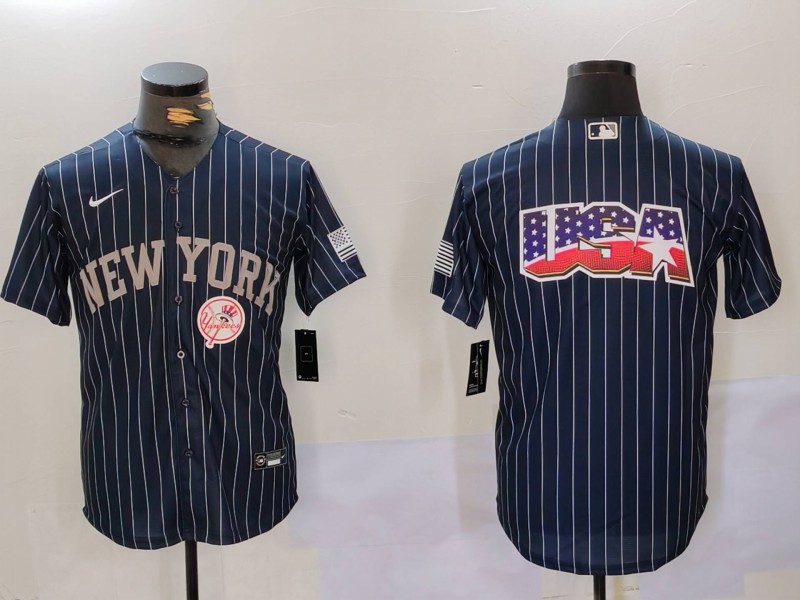 Men New York Yankees Blank Blue stripe joint name 2024 Nike MLB Jersey style 9121->indianapolis colts->NFL Jersey